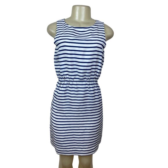 J.Crew Womens Sleeveless Striped Dress With Elastic Waist White & Navy Size 0 - Picture 1 of 8